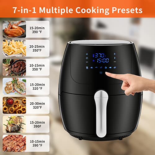 ZAFRO Electric Hot Air Fryer 6.0-Quart 1700 Watts, Oven Cooking with Temperature Control, Extra Hot Air Fry, Cook, Crisp, Broil, Roast, Bake, 7 Presets with Recipe Book, Non-Stick Basket, Black