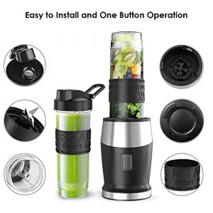 Personal Blender, Powerful Blender for Shakes and Smoothies with Two 19-oz Portable Bottles and Lids,500W,Easy to Use(Black/Silver)