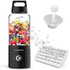 PopBabies Portable Blender, Personal Blender for Shakes and Smoothies, Stronger and Faster with Ice Tray Funnel Recipe, Black