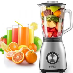 BONISO Countertop Smoothie Blender, High Speed Blender for Kitchen with 51Oz Glass Jar 6 Stainless Steel Blade , Household Blender 4-Speed and Pulse Function for Smoothies, Nuts, Ice and Fruits
