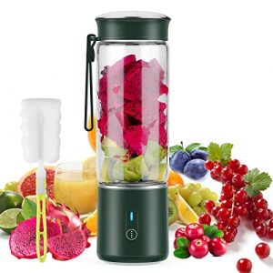 Portable Blender,Personal Hand Smoothie Travel Blender Cup, Fruit Mixer, 7.4V Bigger Motor Mini Blender for Fruit Juice,Milk Shakes,Baby Food, 400ML, Rechargeable,New Sharp 6 Blades for Great Mixing（Green）