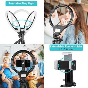10'' Ring Light with 50'' Extendable Tripod Stand, Sensyne LED Circle Lights with Phone Holder for Live Stream/Makeup/YouTube Video/TikTok, Compatible with All Phones.