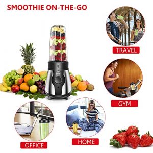 iCucina Personal Portable Bullet Blender, 300 Watt For Shakes and Smoothies, Easy To Clean, Shake Blender with One-Button Operation, 28oz Blender Cups with To-Go Lids