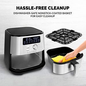 Kalorik MAXX® Digital Air Fryer FT 47821 BKSS | 4 Quart 7-in-1 Oilless Fryer with 7 Cooking Functions | LED Display with 21 Smart Presets | Nonstick Air Frying Basket | Recipe Book | 1600W | Stainless Steel & Black