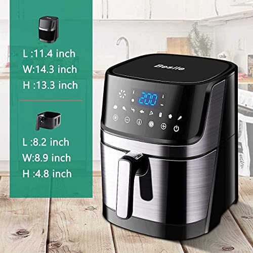 Besile Air Fryer 5.8 Quart Large Capacity 3-5 People Use,Oilless Cooking,Digital Touchscreen, Rotary knob,Large Non-Stick Fryer Basket, Easy to Clean,Black,100 Recipes