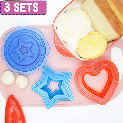 eastbao Sandwich Cutter and Sealer,3 Sets(12 Pieces)Uncrustables Sandwich Maker,DIY Plastic Circle Cookie Cutter for Boys and Girls,Great for Kids Lunch Bento Food Maker Accessories(Round+Heart+Star)