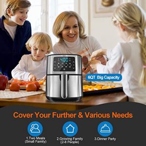 JUSTSTONE 6 Quart Air Fryer, 7-in-1 Electric Hot Air Fryer, Large Family Size Stainless Steel Air Fryer Oilless Cooker, Preheat & Shake, LED Touch Control Panel and Nonstick Frying Pot, Use Less Oil for Healthy Rapid Frying