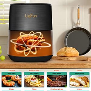 LigFun Air Fryer with Glass Touchscreen, 4qt Airfryer with 8 Presets Easy to Use Small Digital Air Frier Cookers 1500W Up to 400°F Black Compact LigFun Air Fryer