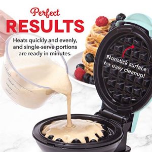 DASH DMW001AQ Mini Maker for Individual Waffles, Hash Browns, Keto Chaffles with Easy to Clean, Non-Stick Surfaces, 4 Inch, Aqua