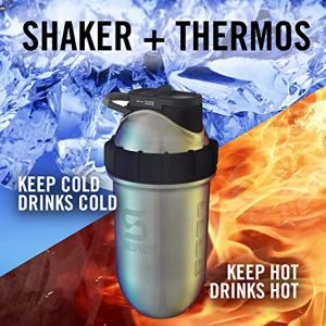 Shakesphere Tumbler STEEL: Protein Shaker Bottle Keeps Hot Drinks HOT & Cold Drinks COLD, 24 oz. No Blending Ball or Whisk Needed, Easy Clean Up Great for Shakes, Smoothies (Matte-Black)
