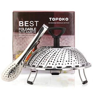 TOPOKO Vegetable Steamer Basket, Fits Instant Pot Pressure Cooker 5/6 QT and 8 QT, 18/8 Stainless Steel, Folding Steamer Insert For Veggie Seafood Cooking. (Steamer with Retractalbe Handle)