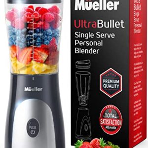 Mueller Ultra Bullet Personal Blender for Shakes and Smoothies with 15 Oz Travel Cup and Lid, Juices, Baby Food, Heavy-Duty Portable Blender, Grey