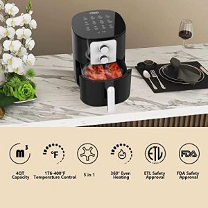 Air Fryer, WETIE 4 Quart Small Air Fryer, 5-in-I Less Oil Airfryer, 1400W Air Fryer Oven Pizza Cooker, Non-Stick Fry Basket, Over Heat Protection, Timer+Temperature Control Air Fryers(Black)