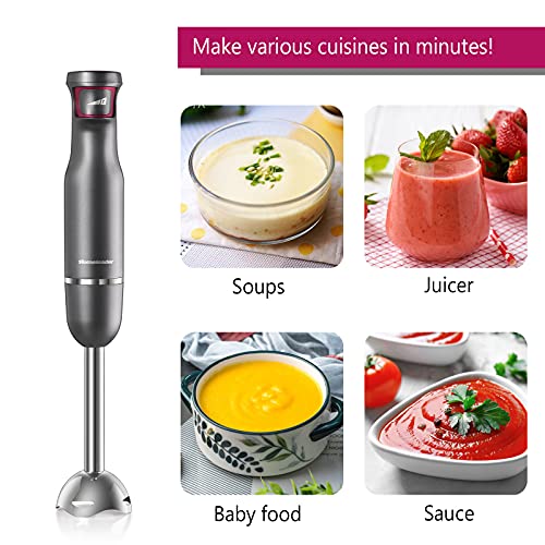 Immersion Blender Handheld, 500W Portable Hand Blender, Smart Pressure Speed Control, Easy Control Grip Stick Mixer Perfect for Smoothies, Baby Food & Soup, Gray