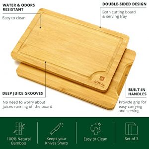 Wood Cutting Board Set - Bamboo Cutting Board with Juice Groove - Kitchen Chopping Board for Meat (Butcher Block) Cheese and Vegetables | Heavy Duty Serving Tray w/Handles (3)