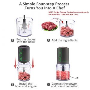 Food Processor Blender Electric Vegetable Chopper Multifunctional Meat Chopper Veggie and Fruit Mincer Mixer with 4 Stainless Steel Blades, 400-Watt, 2 Cup Capacity (Gray)