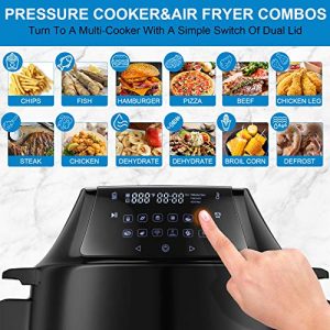 17-in-1 Pressure Cooker, 6QT Electric Pressure Cooker Air Fryer Combo, 1500W Instapot with Dual Control Panel/Two Detachable Lids for Steamer Slow Cooker Air Fryer Broil Dehydrate, Included Basket Rack/ Recipe Book