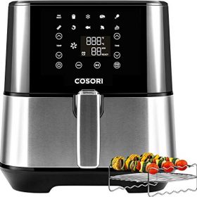 COSORI Air Fryer (100 Recipes, Rack, 11 Functions) Large Oilless Oven Preheat/Alarm Reminder, 5.8QT, Stainless steel silver