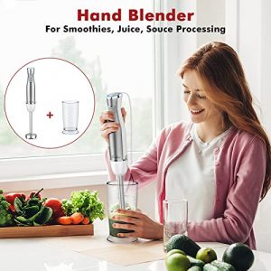 MOOKA Hand Blender, 5-in-1 Multi-Purpose Immersion Blender, 1100W 12-Speed Stick Blender, 600ml Beaker, 500ml Food Chopper, Egg Whisk, Milk Frother, White