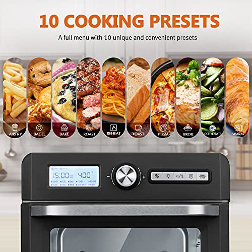 CROWNFUL 19 Quart Air Fryer Toaster Oven, Convection Roaster with Rotisserie & Dehydrator, 10-in-1 Countertop Oven, Original Recipe and 8 Accessories Included, UL Listed (Black)