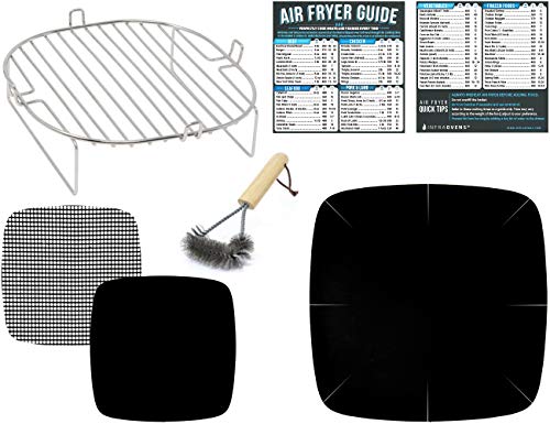 Air Fryer Accessories Compatible with Cosori, Chefman, Philips, Dash, Emeril Lagasse, Bella, Comfee, Nuwave® + More, Air Fryer Rack, Air Fryer Cheat Sheet Guides, Air Fryer Liners and Cleaner Brush