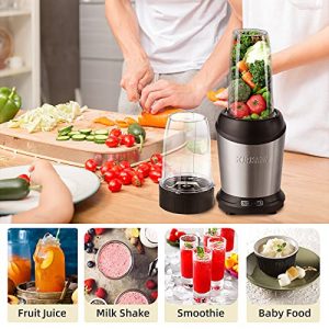 Smoothie Blender, KIRKRIN Personal Blender for Shakes and Smoothies Heavy Duty, 1200W Milkshake Maker with Tritan BPA Free 24 and 34 oz To Go Cups and Coffee Grinder (with 3 Regular Lids and 2 Spout Lids)