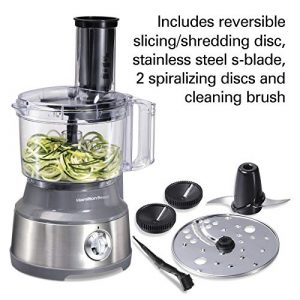 Hamilton Beach Food Processor & Vegetable Chopper for Slicing, Shredding, Mincing, and Puree, 10 Cups - Spiralizing, Silver