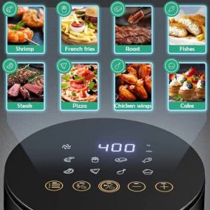 LigFun Air Fryer with Glass Touchscreen, 4qt Airfryer with 8 Presets Easy to Use Small Digital Air Frier Cookers 1500W Up to 400°F Black Compact LigFun Air Fryer