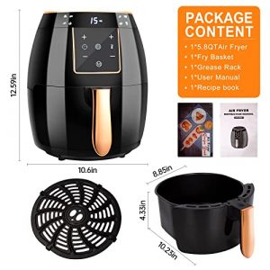 Yensong Air Fryer 5.8QT,Digital Touch Screen &Temperature Control,Non-stick Frying Basket,Free Recipes,Timer and Auto Shut off,1300W(Black)