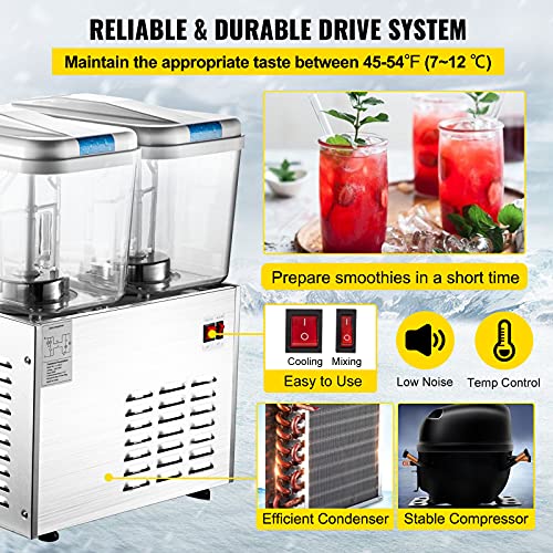 VEVOR 110V Commercial Beverage Dispenser,9.5 Gallon 36L 2 Tanks Juice Dispenser Commercial,18 Liter Per Tank 300W Stainless Steel Food Grade Material Ice Tea Drink Dispenser Equipped with Thermostat Controller