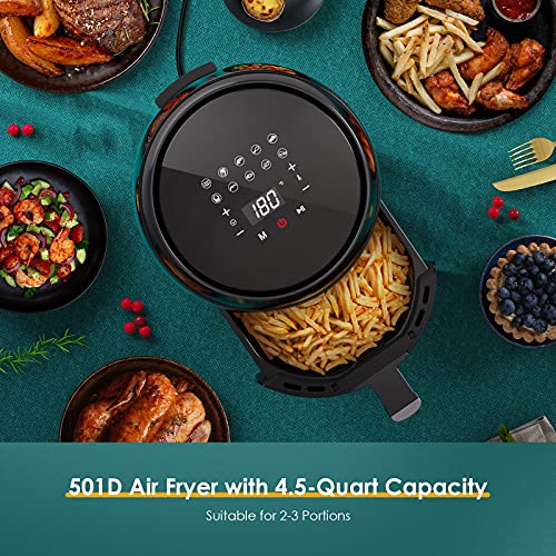 Air Fryer 4.5 Quart Small Air Fryers with 10-in-1 One-touch Program, Non-stick Basket, Dishwasher Safe, Auto Shut-Off, Compact Air Fryer for 2-3 people, Black