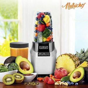 Nutrichef NCBL1000 Personal Electric Single Serve Small Professional Kitchen Countertop Mini Blender for Shakes and Smoothies w/Pulse Blend, Convenient Lid Co, 20 & 24 oz Cups, Black