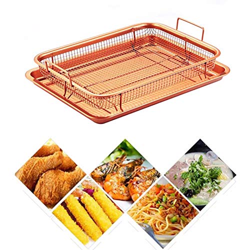 Copper Crisper Tray Nonstick Bakeware Set with Air Fryer Pan and Baking Sheet for Oven 2-Piece Set Rectangle Baking Pan
