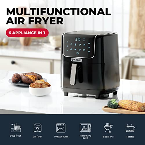 Air Fryer Large Airfryer Oven 6.8QT, XL Digital Electric Hot Oilless Air Frier Cooker with LED Touch Screen, Nonstick Basket, 8 Presets, Dishwasher Safe, Auto Shut Off, Recipes BLAZANT T02