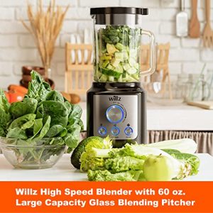 Willz High Speed Countertop Blender with Smoothies, Ice Crush, & Pulse Programs - 60 oz Glass Jar, 800 Watts, Black