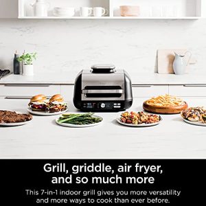 Ninja IG601 Foodi XL 7-in-1 Indoor Grill Combo, use Opened or Closed, Air Fry, Dehydrate & More, Pro Power Grate, Flat Top Griddle, Crisper, Black, 4 Quarts (Renewed)