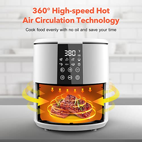 Kitcher3.5Qt Air Fryer LED Touch Digital Screen Hot Air Fryers Oven Oilless Cooker with Temperature Control 60 Minutes Timer Non-stick Fry Basket 50 Recipes Auto Shut Off Feature (White)