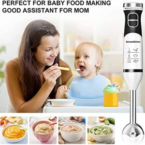 Bonsenkitchen Immersion Hand Blender, 9-Speed Handheld Stick Blender with Whisk, 700ml Mixing Beaker & 500ml Chopping Bowl, Perfect for Baby Food, Smoothies, Sauces, Purée, and Soups, BPA-Free, 225W