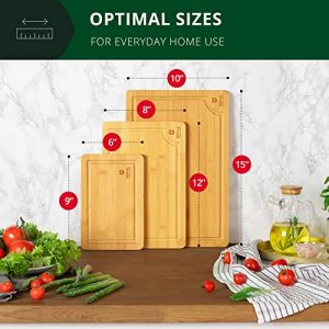 Wood Cutting Board Set - Bamboo Cutting Board with Juice Groove - Kitchen Chopping Board for Meat (Butcher Block) Cheese and Vegetables | Heavy Duty Serving Tray w/Handles (3)
