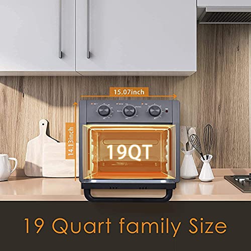 WEESTA Air Fryer Toaster Oven Combo, 19 QT Family-Size Air Fryer, 5-in-1 Convection Toaster Oven with Air Fryer, Roast, Bake, Broil, Reheat, Large Toaster Oven, 5 Accessories & E-Recipes, UL Certified, Up to 400°F, 1300W, Gray
