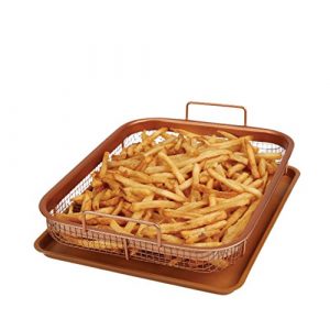 Copper Chef Copper Crisper Non-Stick Oven Baking Tray with Crisping Basket, 34 x 26 x 10 cm, 2 Piece Set