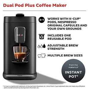 Instant Pot Dual Pod Plus 3-in-1, Espresso, K-Cup Pod and Ground Coffee Maker, Nespresso Capsules and K-Cup Pods with Reusable Coffee Pod for Ground Coffee, 2 to 12oz. Brew Sizes, 68oz Reservoir