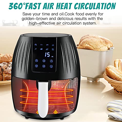 MZ Mzeat Air Fryer Large Capacity Power Airfryer Oven with LCD Digital Touch Control Panel and Temperature Control, Air Fryer Toaster Oven with Frying Basket, Recipe Menu Black