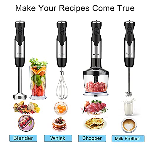 Keylitos 5-in-1 Immersion Hand Blender, Powerful 12-Speed Handheld Stick Blender with 304 Stainless Steel Blades, Chopper, Beaker, Whisk and Milk Frother for Smoothie, Baby Food, Sauces Red,Puree, Soup (Black)