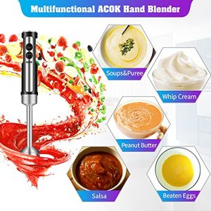 ACOK Hand Blender, Powerful 4-Blades Electric Blender, 500W Stainless Steel Stick Blender, Ergonomic Handle, for Smoothie, Baby Food and Sauces
