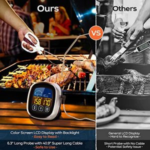 Digital Meat Thermometer for Cooking, 2021 Upgraded Touchscreen LCD Large Display Instant Read Food Thermometer with Backlight, Long Probe, Kitchen Timer, Cooking Thermometer for Oven, BBQ