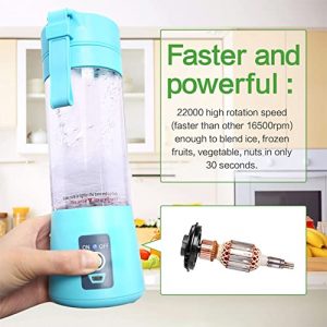 Portable Personal Smoothies Shakes Blender: Single Mini Size Fruit Juice Blender USB Rechargeable Shake Smoothies Mixer Cup Battery Operated Individual Juicer Cup for Travel Camping Outdoor-Blue