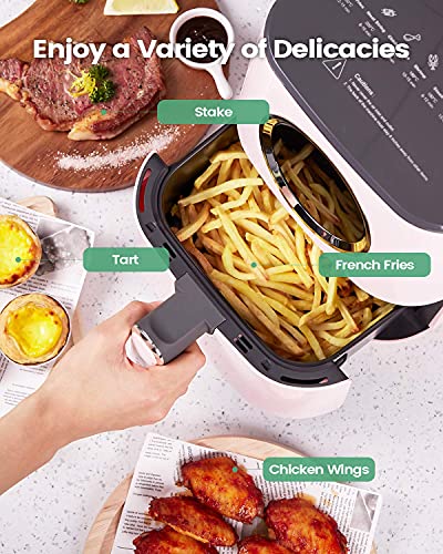 [NEW] KOOC Large Air Fryer, 4.5-Quart Electric Hot Oven Cooker, Free Cheat Sheet for Quick Reference Guide, LED Touch Digital Screen, 8 in 1, Customized Temp/Time, Nonstick Basket, Pink