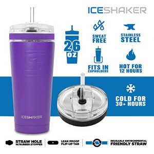 Ice Shaker 26oz Stainless Steel Tumbler as seen on Shark Tank | Vacuum Insulated Bottle with Flex Lid and Straw for Hot and Cold Drinks (White Marble) | Gronk Shaker