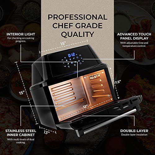 ChefWave Air Fryer Oven Toaster Oven Air Fryer Combo - 16 Quart Rotisserie, Dehydrator - Deluxe Countertop Cooker with 10 Skewers, Baking Steak and Fish Cage, Rack, Trays, Cooking Accessories